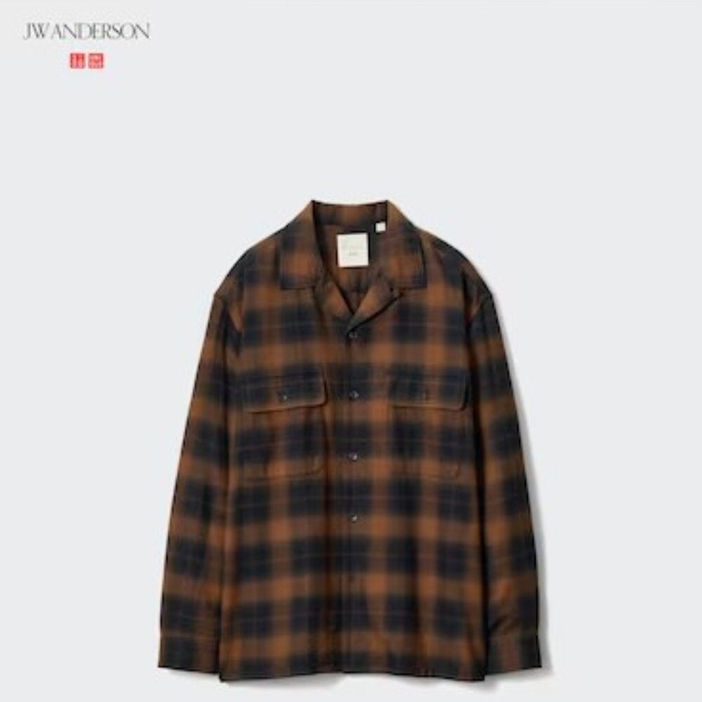 UNIQLO x JW Anderson - Brushed Cotton Open Collar Brown Oversized Shirt - Small